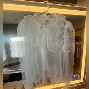 👏 Dolan Left Coast DOLAN Sheer Tie-Neck Blouse WHITE 🎁